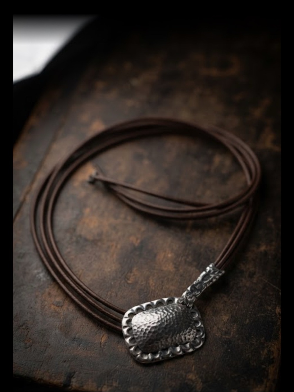 Vintage Silpada textured Sterling  Silver flower pendant brown leather cording